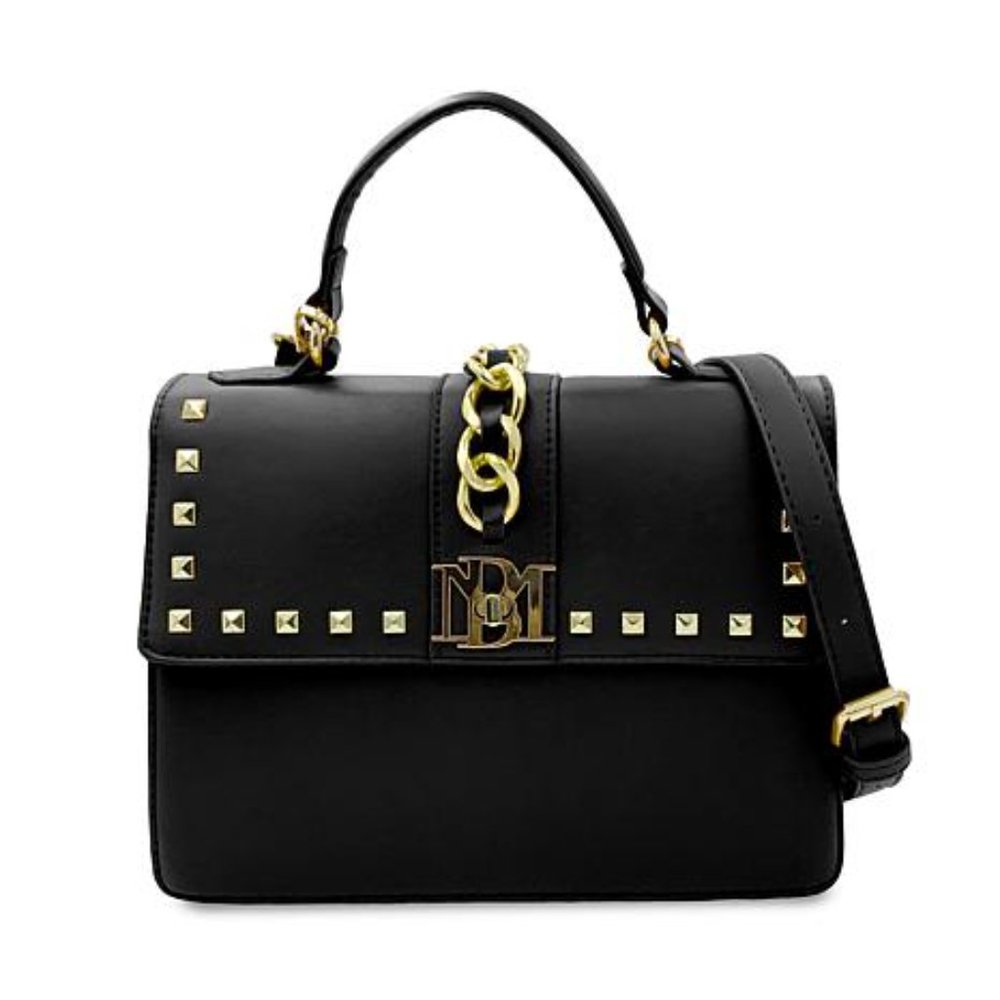 š·ļø NWT Badgley Mischka Black Chain Studded Crossbody/Handle Purse Vegan Leather - Picture 1 of 8